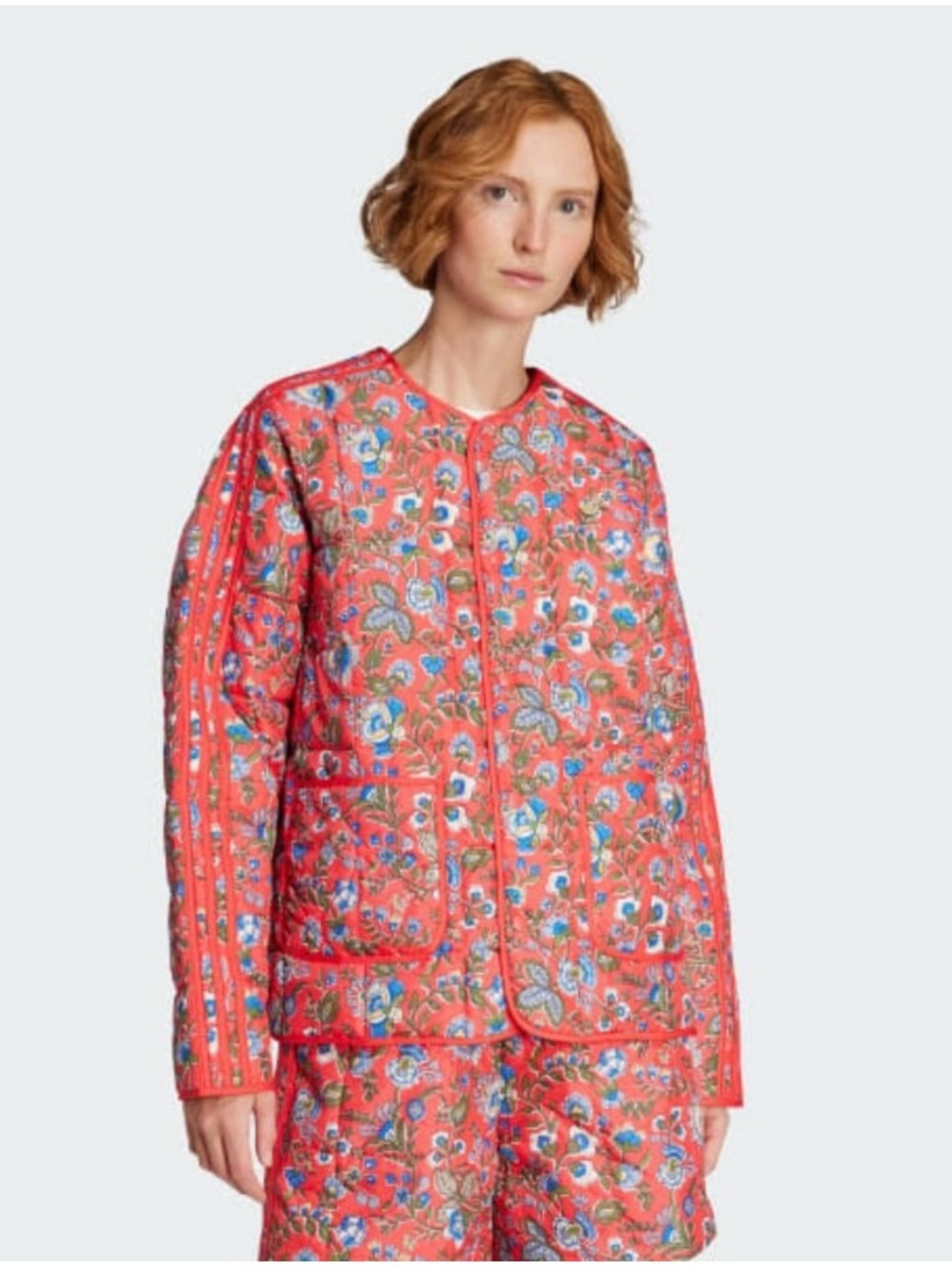 adidas Coral Red Floral Quilted Puffer Jacket